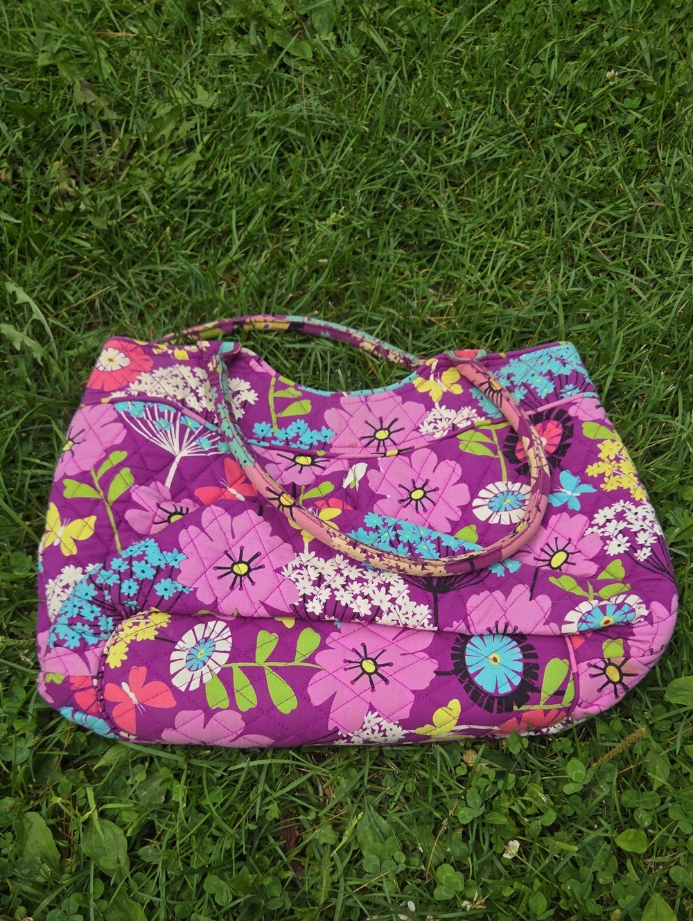 Vera Bradley Vibrant Quilted Floral Tote in Purple and Pink